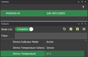 screenshot of ArenaView showing device temperature